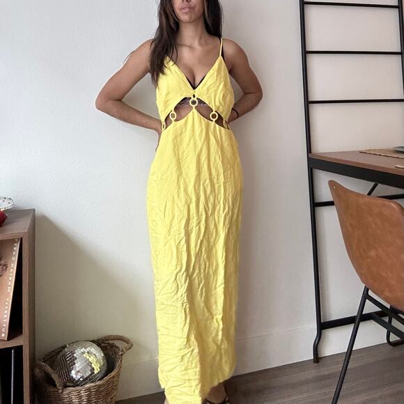Future Collective Dresses & Skirts - Yellow Maxi Dress Cutout Sleeveless Party Cocktail Dress